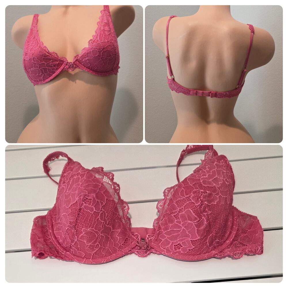 Victoria's Secret Very Sexy Vintage Y2K Nylon Underwire Bra Floral Lace Pink 34C